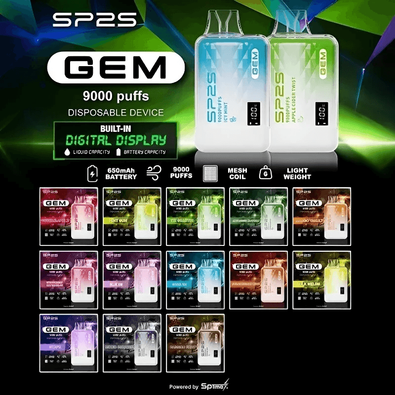 SP2S GEM 9000口 | 智能雙顯拋棄式電子煙 | 16款口味現貨 12ml大容量 台灣速發